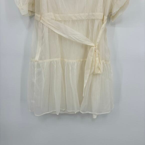 Danielle Bernstein Women Cream Tie Waist Mini Dress Large Romantic Cottagecore - Picture 6 of 12